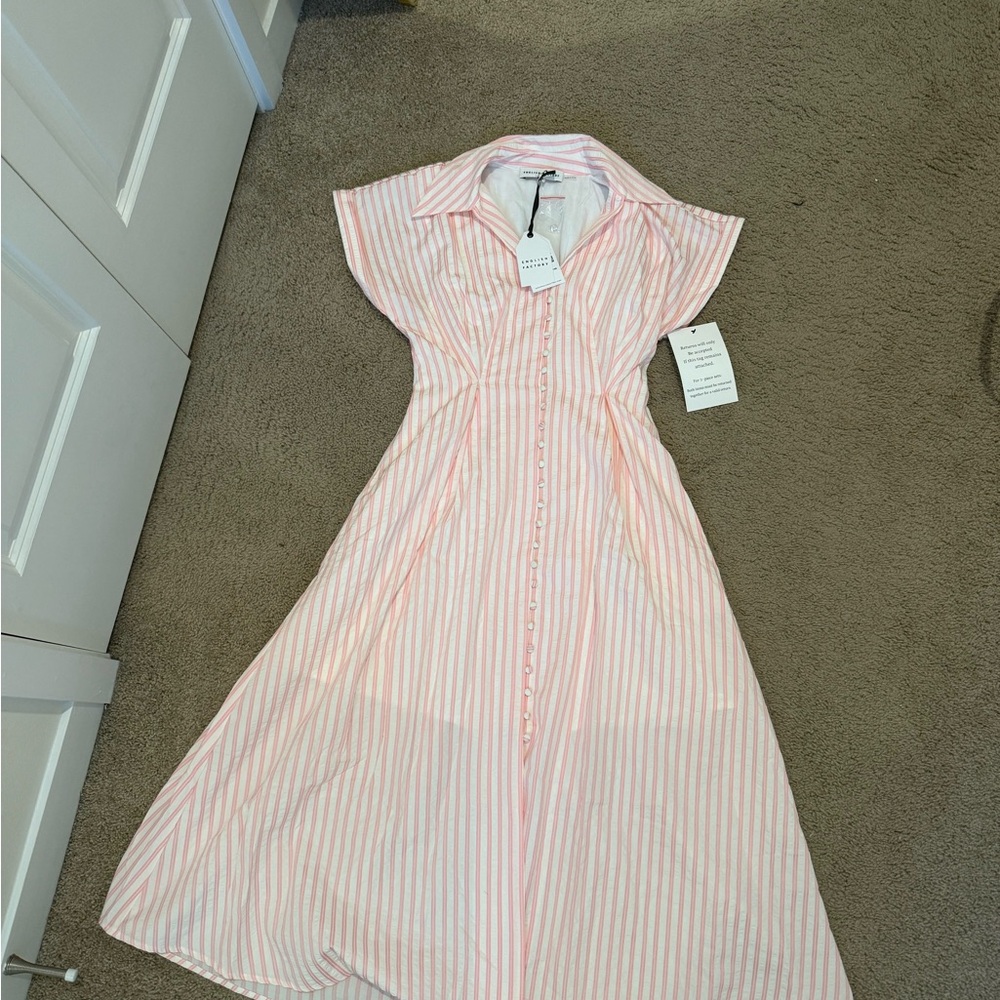English Factody Pink Striped Maxi Dress